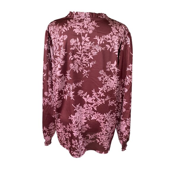 Studio 1886 plum long sleeve pullover blouse with tie closure women's size L - Picture 4 of 9